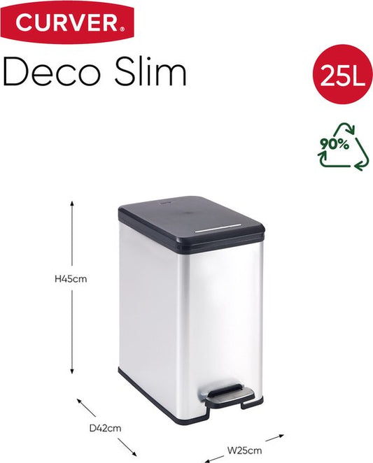 Curver Decobin Slim Prullenbak- 25L - Metallic