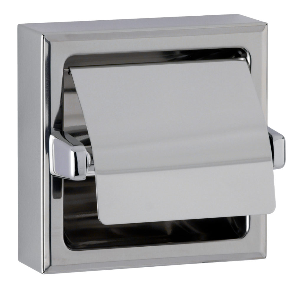 BOBRICK B-6699 surface-mounted toilet roll holder with hood, high-gloss polished, for 1 roll