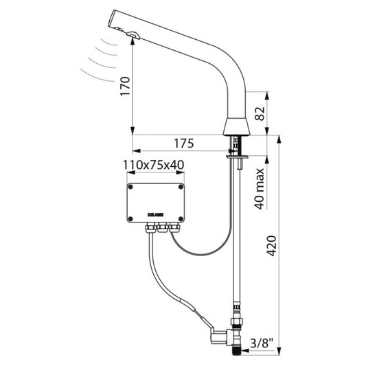 DELABIE 388035 electronic tap H 170 mm mains powered