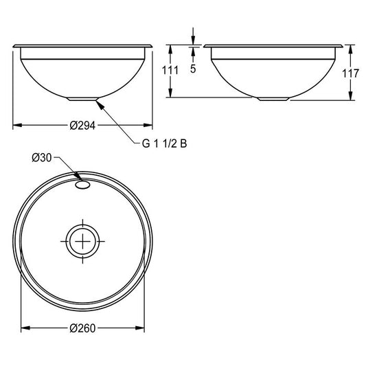 KWC RNDX260, round sink bowl size 260 mm