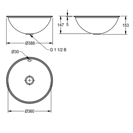 KWC RNDX360, round washbasin bowl size 360 mm