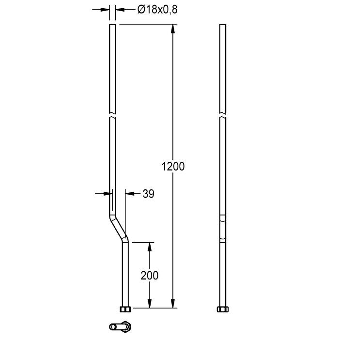 KWC ACSX2001 shower pipe, length 1200 mm