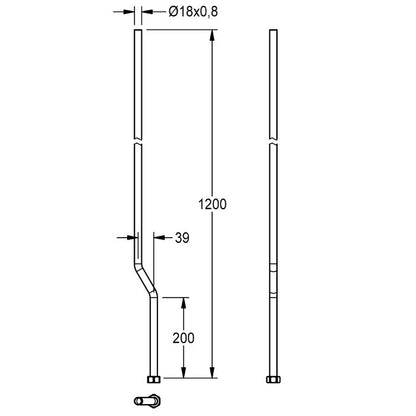 KWC ACSX2001 shower pipe, length 1200 mm