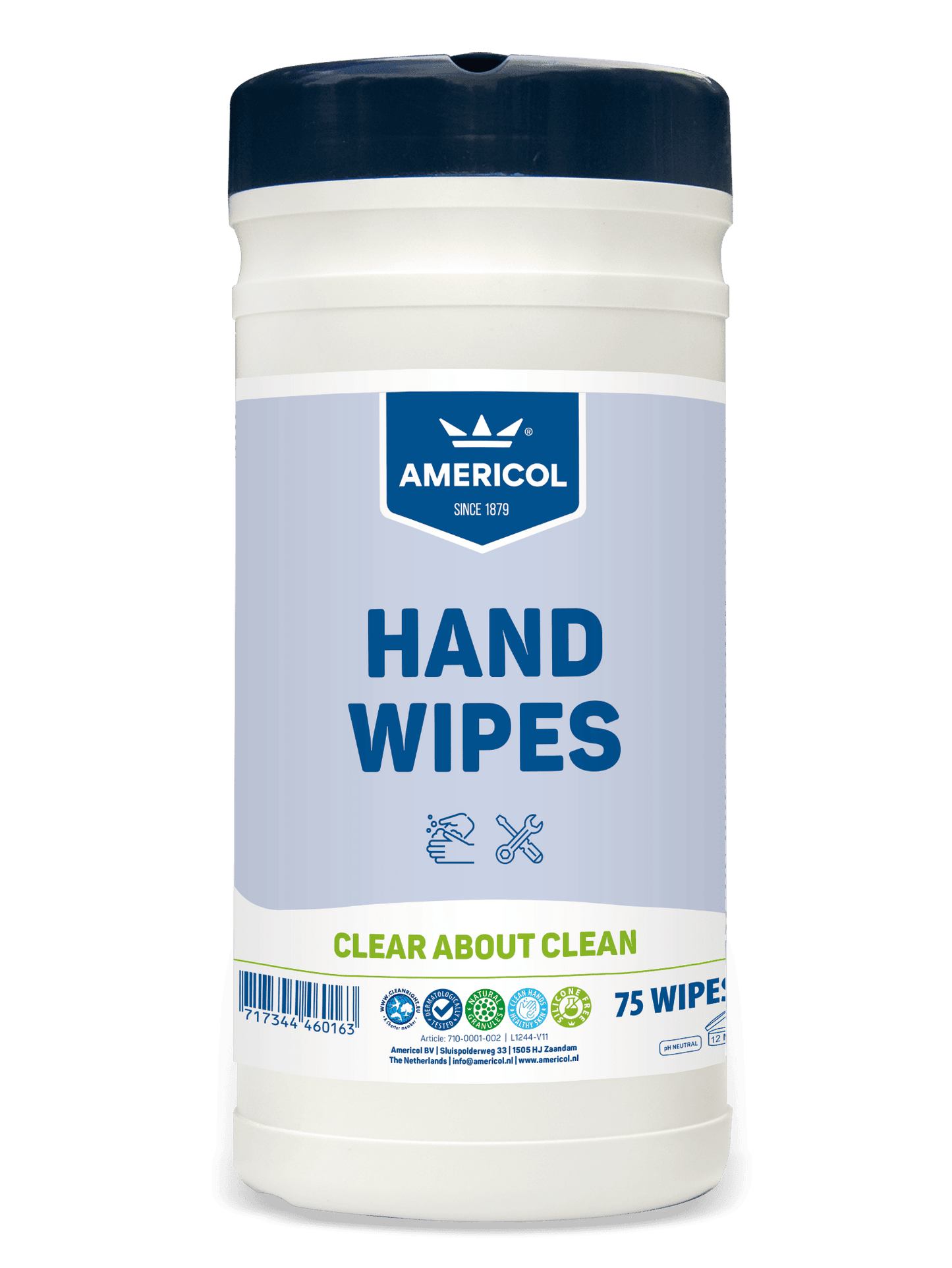 Americol Hand Wipes with 75 textured pre-moistened cleaning cloths 23x20 cm 1x1 tub