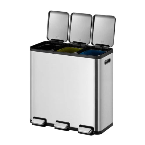 EcoCasa 1 Pedal Bin 15+15+15 litre, EKO - matt stainless steel