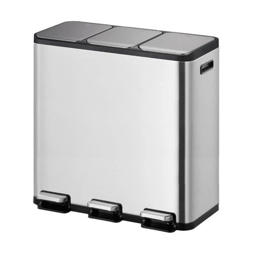 EcoCasa 1 Pedal Bin 15+15+15 litre, EKO - matt stainless steel
