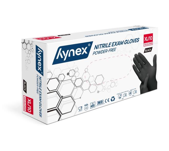 HYNEX 10 boxes of 100 black Nitrile gloves size XL