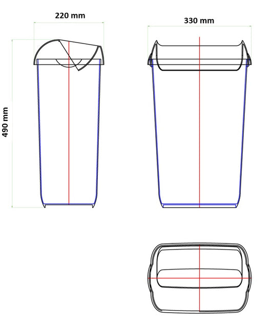 PL-line BLACK half-open waste bin 23L