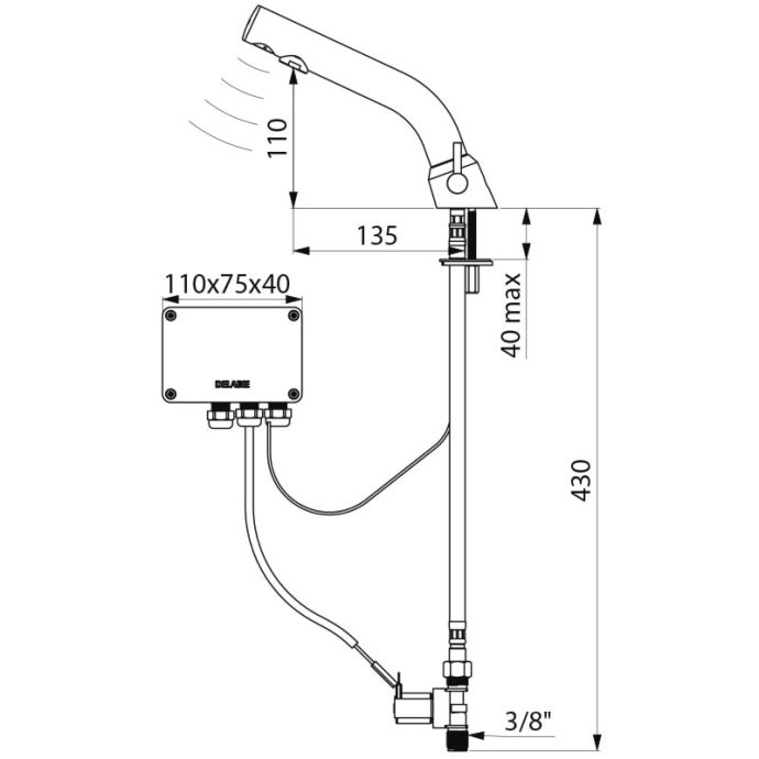 DELABIE 378MCHB electronic mixer tap H 110 mm mains powered