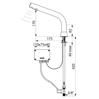 DELABIE 388035 electronic tap H 170 mm mains powered