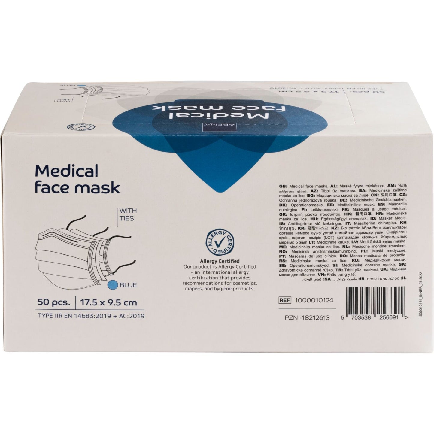 Abena surgical mask type IIR with tie-on straps blue 50 pieces