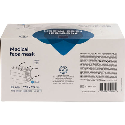 Abena surgical mask type IIR with tie-on straps blue 50 pieces