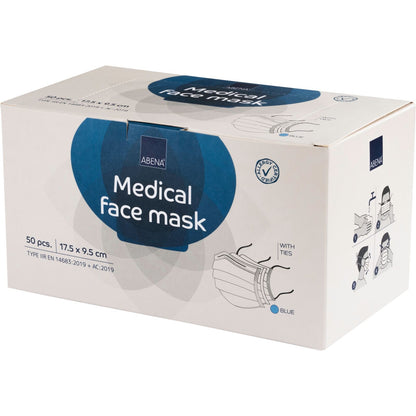 Abena surgical mask type IIR with tie-on straps blue 50 pieces